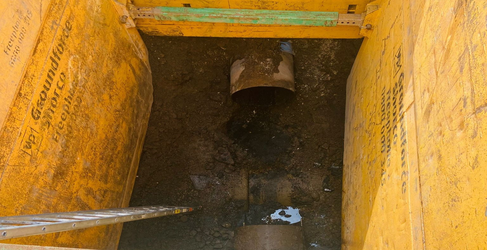 The patch liner will be inserted through an opening on the pipe King's Inch Road Sewer Burst