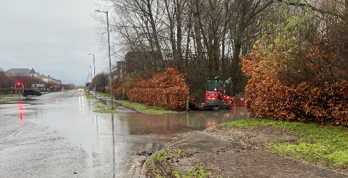 A large area has been affected by the flood water King's Inch Road Sewer Burst