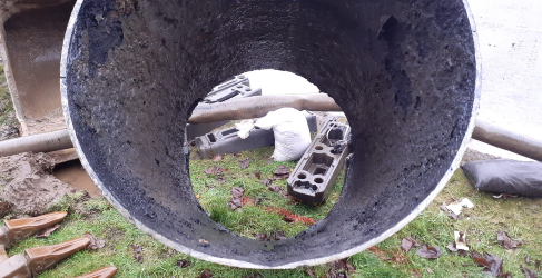 A damaged section of pipework has been removed King's Inch Road Sewer Burst