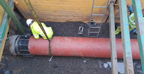 Each 7m section is securely bolted in place Stevenston Rising Sewer Main Burst