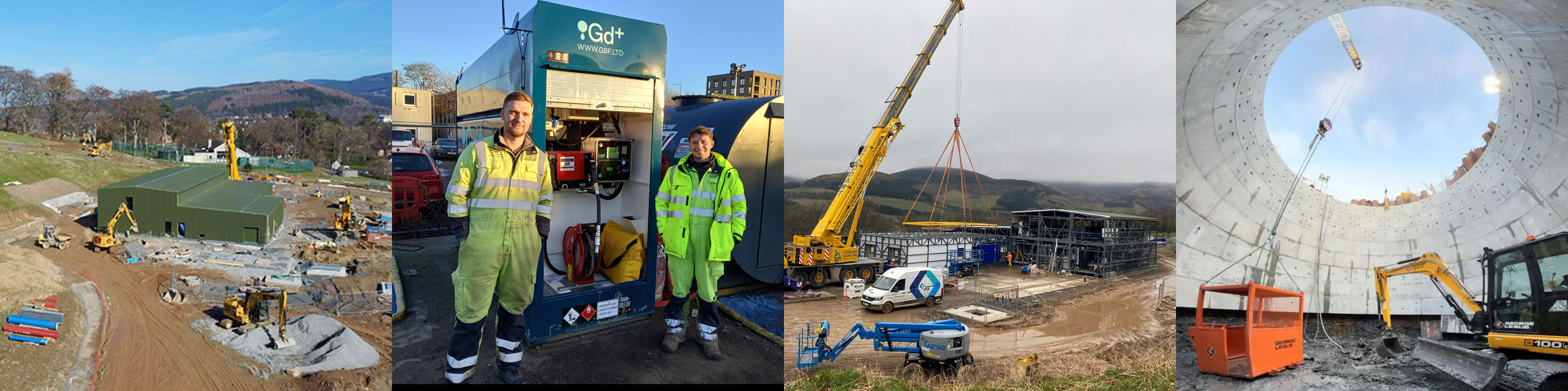 images of construction sites with cranes and diggers