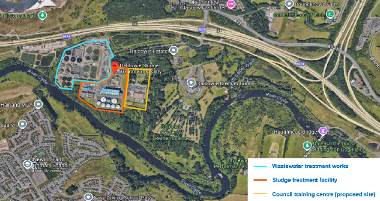 Map showing where the proposed new bioresources facility at Daldowie would be