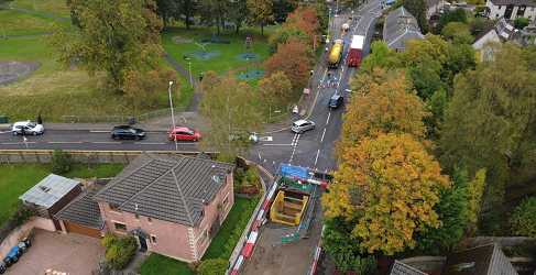 An aerial photograph showing the work site at Rattray
