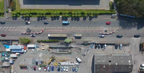 The road is still open although traffic is restricted to one lane A8 Greenock Flood Alleviation Project