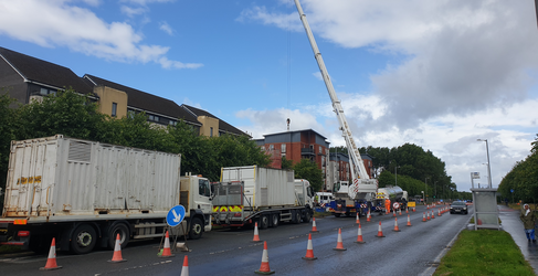 A giant crane is used to lift the liner into place King's Inch Road Sewer Upgrade