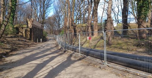 Part of the temporary pipeline runs through woodland to the pumping station Kings Inch Road Sewer Upgrade