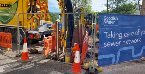 The existing storm overflow is being upgraded Stewarton High Street Bridgend Overflow Upgrade