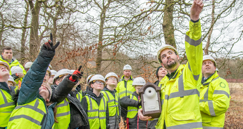 Kids pointing to the sky where birdbox