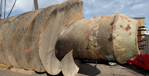 The old foul screw pump is shown having been removed from the ground at McDonald Road Pumping Station The old foul screw pump is shown having been removed from the ground at McDonald Road Pumping Station