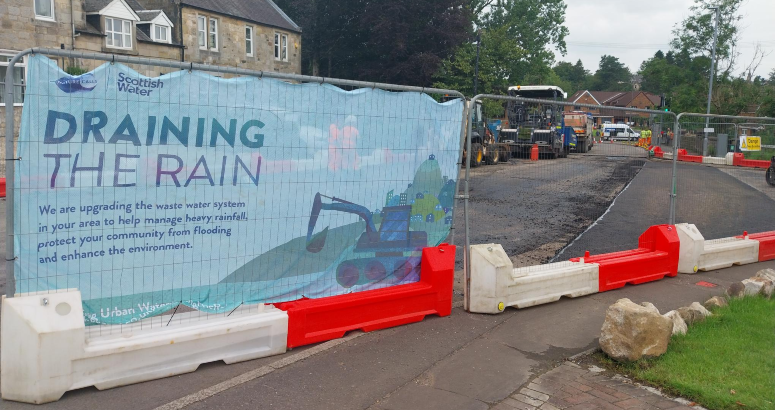The road has been closed to allow work on a new storm overflow IUW Stewarton Kirkford Bridge