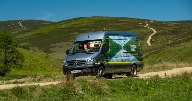 Scottish Water van in countryside Scottish Water van