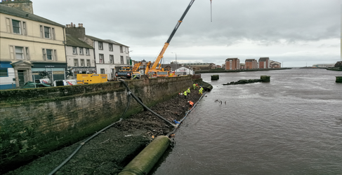 Teams could only work at low tide Ayr Harbour Sewer Repair