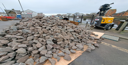 100 tonnes of stones have been used Ayr Harbour Sewer Repair