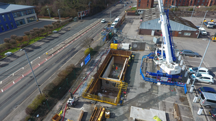 A crane prepares to lift a concrete form into the new CSO chamber A8 Greenock Flood Alleviation