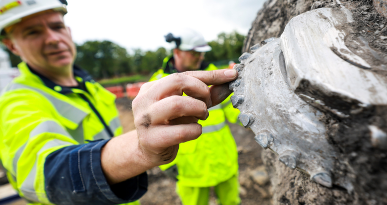 The 'teeth' of the TBM show the wear and tear of tunnelling through rock Glasgow Resilience Project TBM