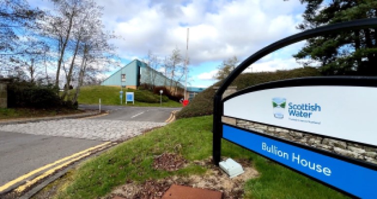 Image of Scottish Water's Bullion House Office sign with office in the background