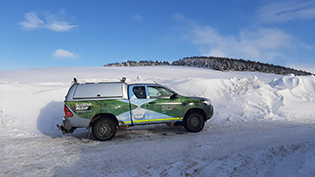 Winter Vehicle Scottish Water van out on snowy road